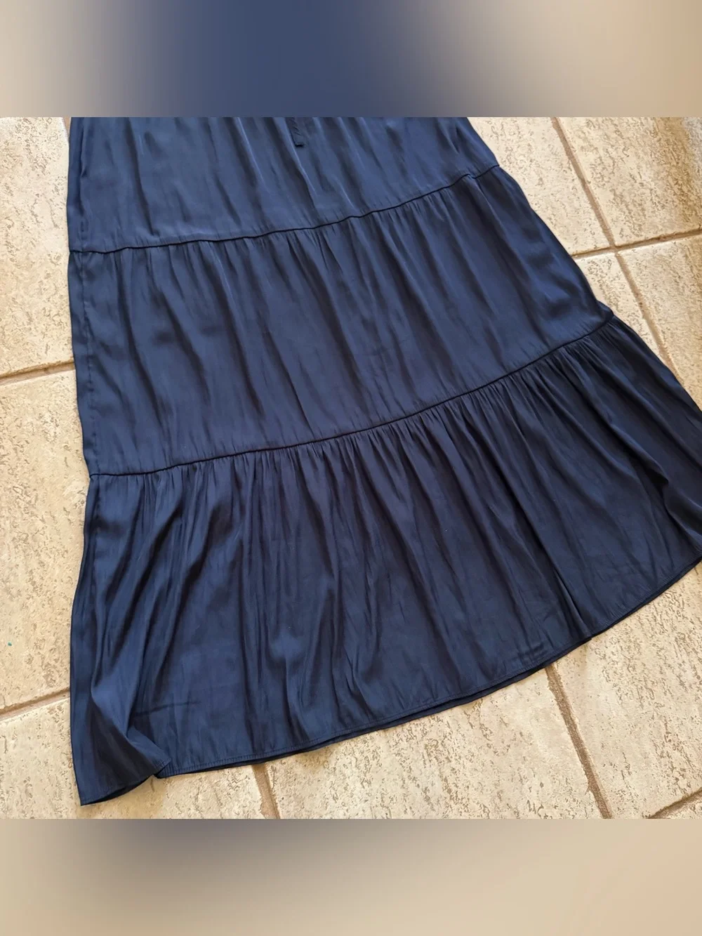 J. Jill Navy Blue Crinkle Tiered Maxi Skirt Womens Size XL Elastic Waist Flowy